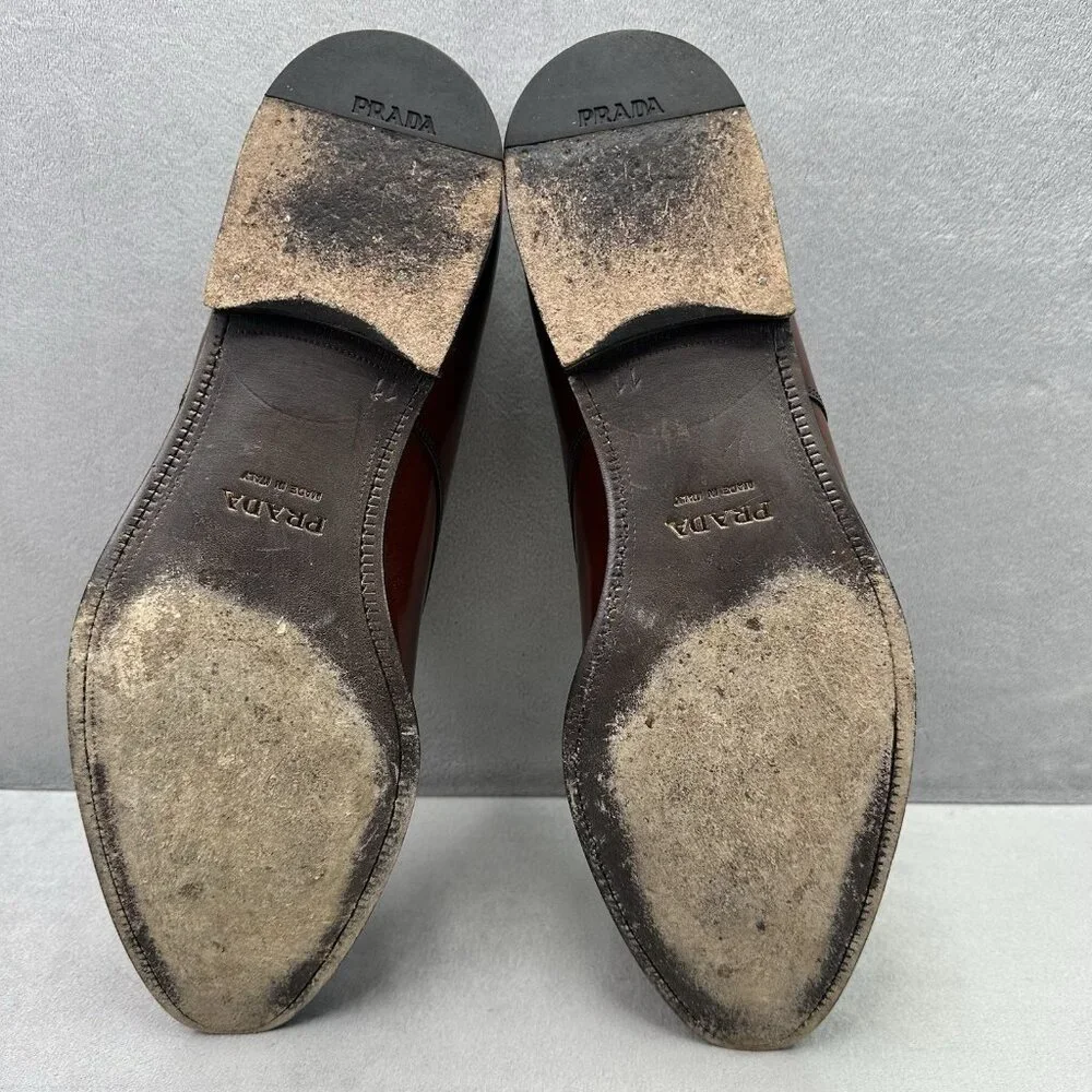 PRADA 2E1608 Mens‎ Size 12 (UK 11) Oxford Brown Polished Leather Dress Shoes
